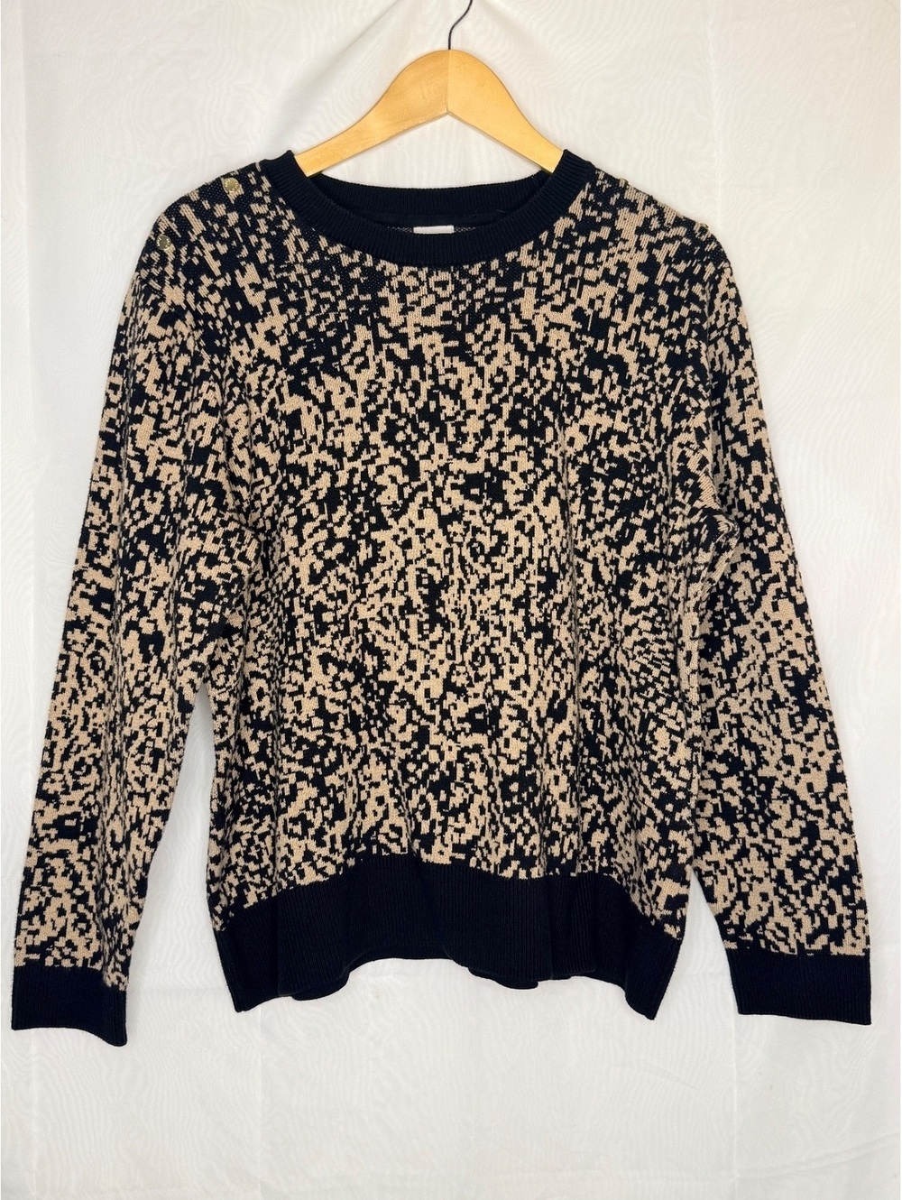Anne Klein Abstract Cotton Blend Sweater Gold Button Shoulders